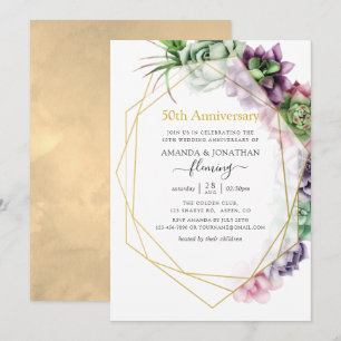 Convite Geométrico Suculento 50º Aniversário de Casamento