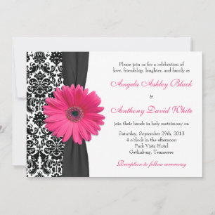 Convite Gerber Daisy Pink Black White Casamento tema damas