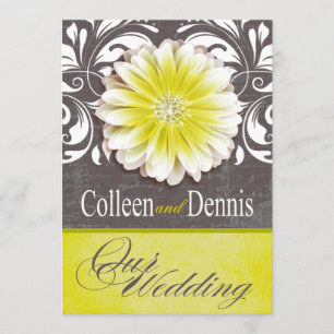 Convite Gerbera Daisy Scroll 1 Quadro amarelo de casamento