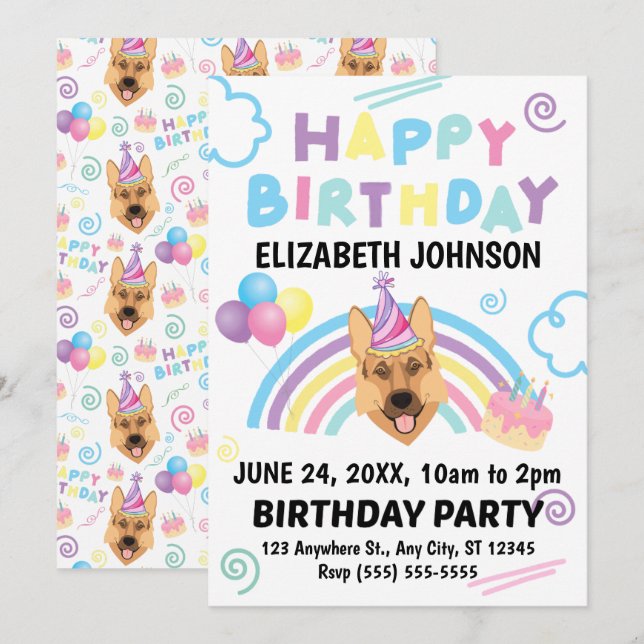 Convite German Shepherd Birthday Invitation  (Frente/Verso)