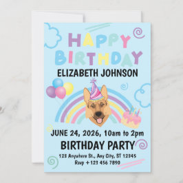 Convite German Shepherd Birthday Invitation in Blue