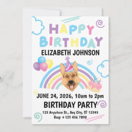 Convite German Shepherd Birthday Invitation in White