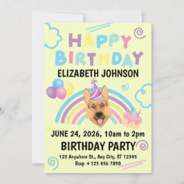 Convite German Shepherd Birthday Invitation in Yellow