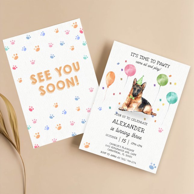 Convite German shepherd Pawpy Puppy Pink (Criador carregado)