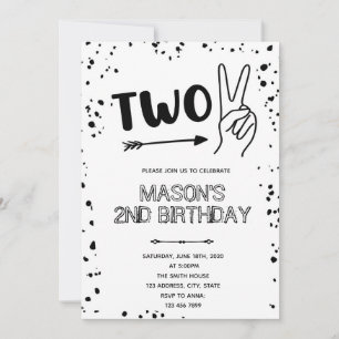 Convite Gesto de mão preto e branco 2º aniversário