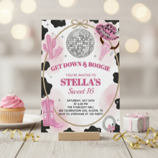 Convite Get Down & Boogie Disco Cowgirl Sweet 16 Birthday