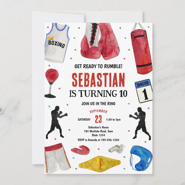 Convite Get Ready To Rumble Boxing Birthday Invitation (Frente)