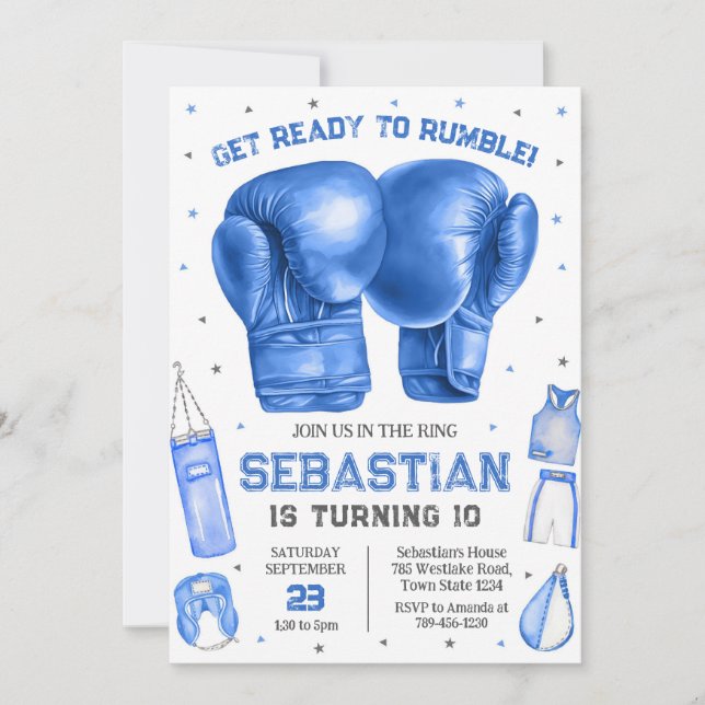 Convite Get Ready To Rumble Boxing Birthday Invitation (Frente)