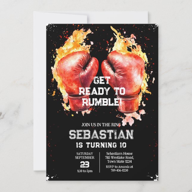 Convite Get Ready To Rumble Boxing Birthday Invitation (Frente)