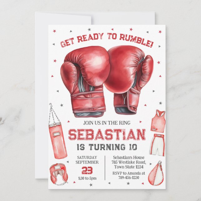 Convite Get Ready To Rumble Boxing Birthday Invitation (Frente)