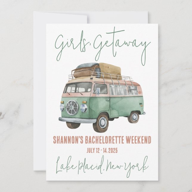 Convite Getaway, VW Van, Bachelorette Weekend Party (Frente)