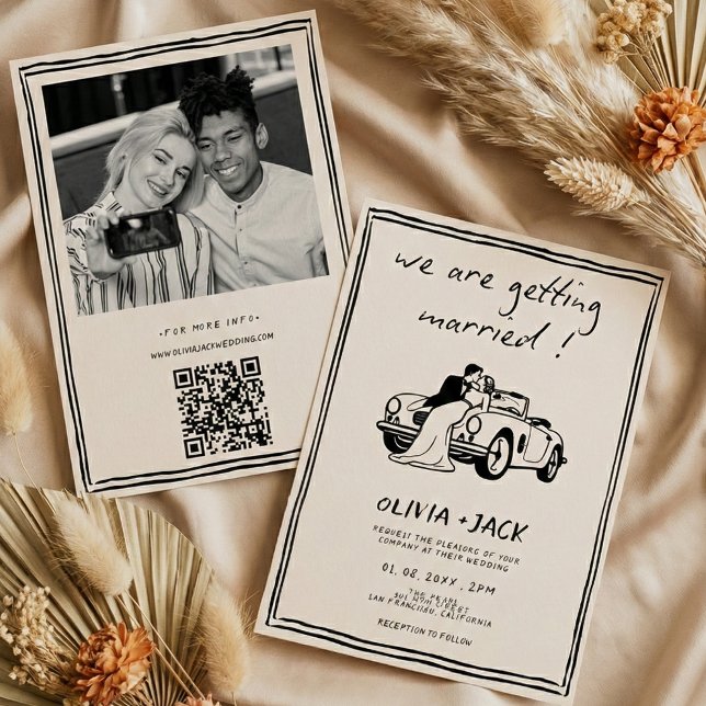 Convite Getting Married Hand Drawn Photo QR Code Wedding (Criador carregado)