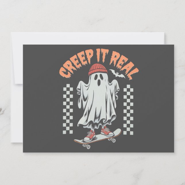 Convite Ghost do Skate de Halloween Retron Creme (Frente)