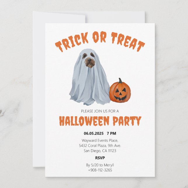 Convite Ghost Dog Halloween Trick ou Treine Party (Frente)