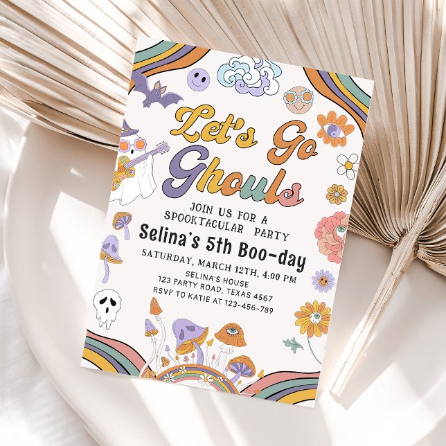 Convite Ghost Halloween Groovy Birthday Vamos Go Ghouls (Criador carregado)