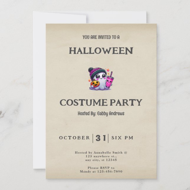 Convite Ghost Jack-O' Lanternas Stars Vintage Halloween (Frente)