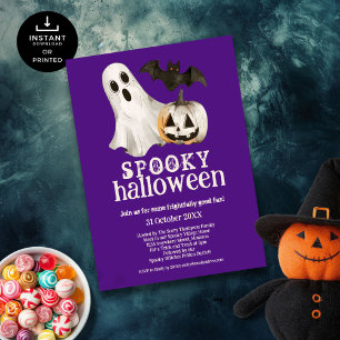 Convite Ghost Pumpkin Bat Spooky Halloween Roxo