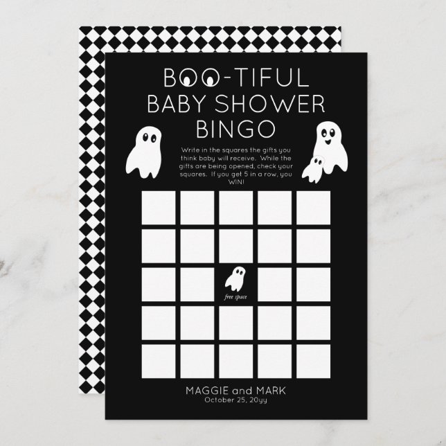 Convite Ghosts Halloween Boo Belo Chá de fraldas Bingo (Frente/Verso)