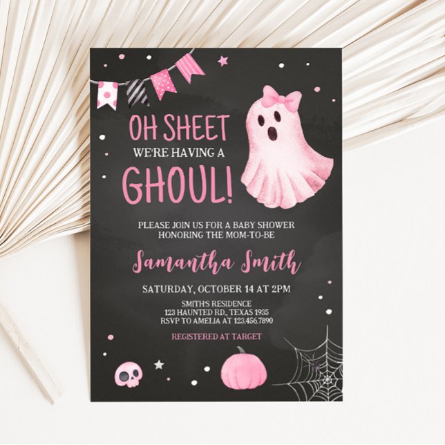 Convite Ghoul Ghost Halloween Chá de fraldas (Girl Ghost Baby Shower Invitation)