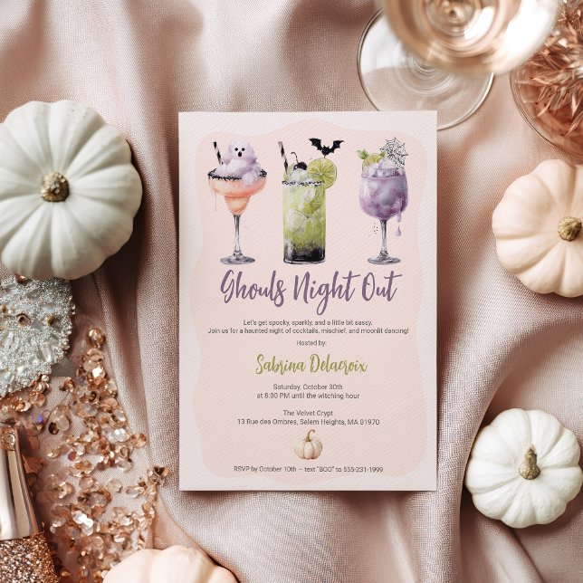 Convite Ghouls Night Out Watercolor Cocktails Halloween (Ghouls Night Out Watercolor Cocktails Halloween Invitation)