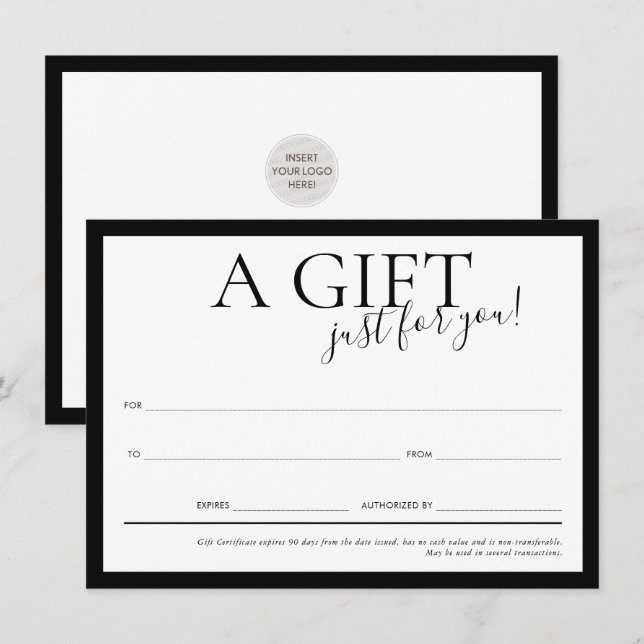 Convite GIFT VOUCHER elegant modern business black (Frente/Verso)
