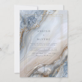 Convite Gilded Blue Marble Agate Swirl Wedding