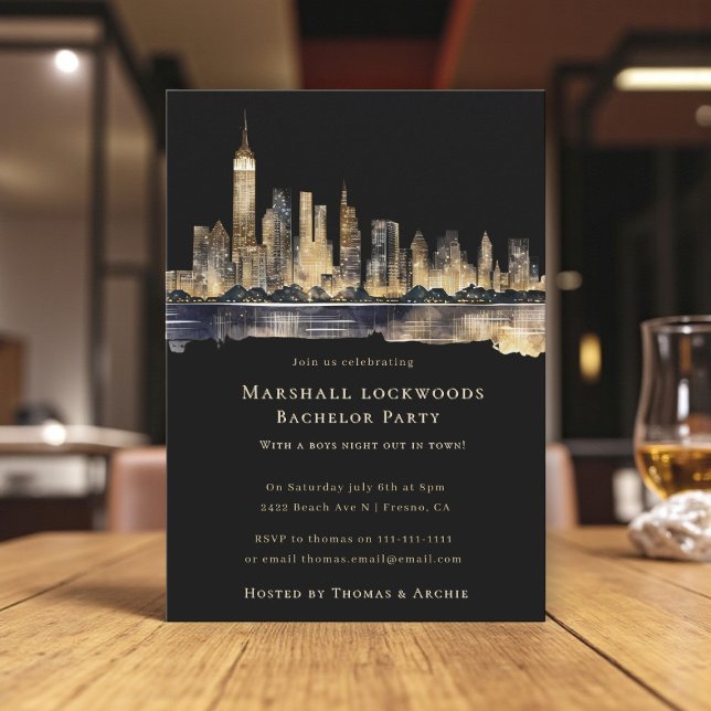 Convite Gilded Cityscape Night Bachelor Party Invitation (Criador carregado)