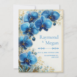 Convite Gilded Cobalt Blue Orchid Botanical Wedding