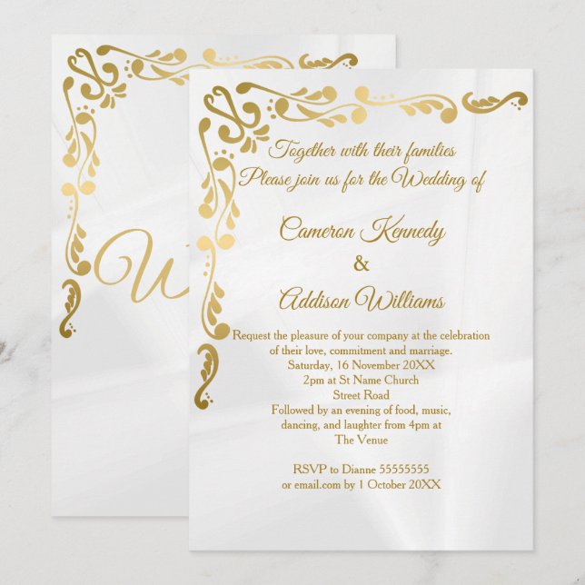 Convite Gilded Floral | Casamento Casual de Nata de Folha  (Frente/Verso)