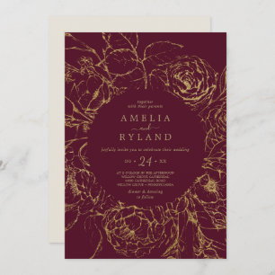 Convite Gilded Floral   Casamento informal e Dourado