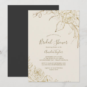 Convite Gilded Floral Creme e Chá de panela Dourado