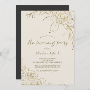 Convite Gilded Floral Creme e Dourado Partido do Aquecim