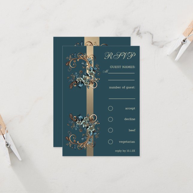 Convite Gilded Floral Elegance RSVP (Frente/Verso In Situ)