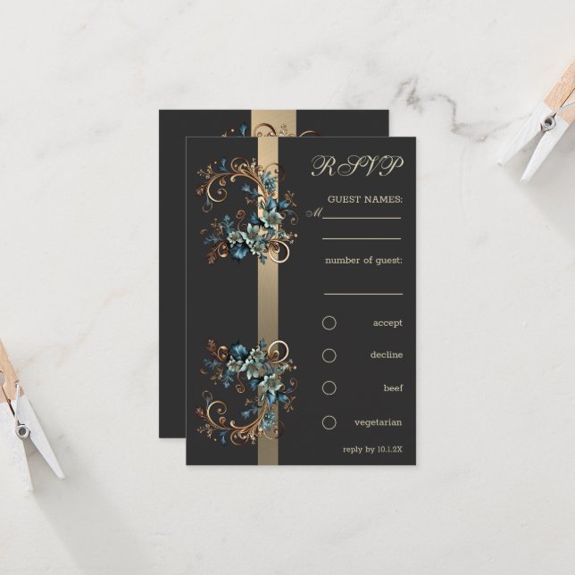 Convite Gilded Floral Elegance RSVP (Frente/Verso In Situ)