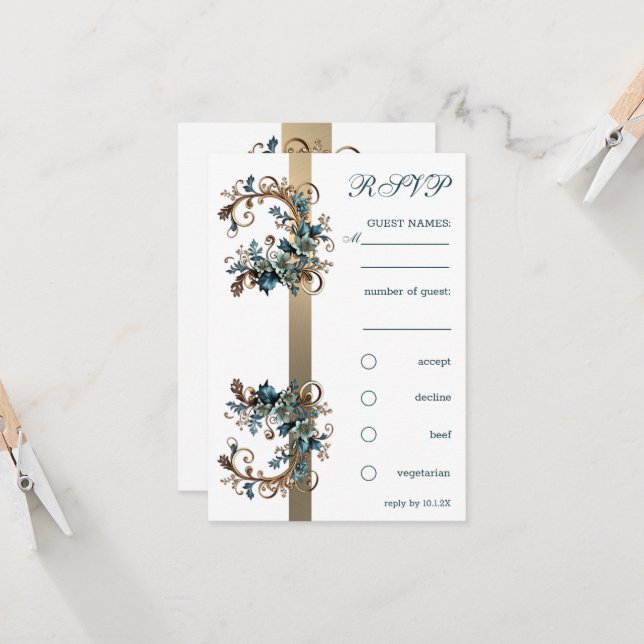 Convite Gilded Floral Elegance RSVP (Frente/Verso In Situ)