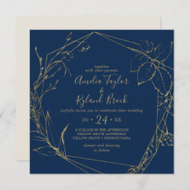 Convite Gilded Floral | Marinho Blue & Dourado Casamento G