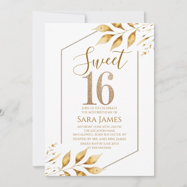 Convite Gilded Frame Sweet 16 Birthday Invitation (Frente)