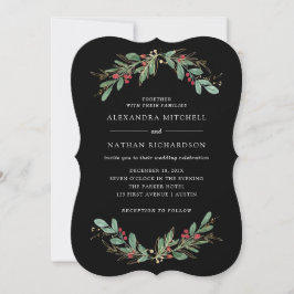 Convite Gilded Greenery Black | Casamento de Natal