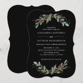 Convite Gilded Greenery Black | Casamento de Natal