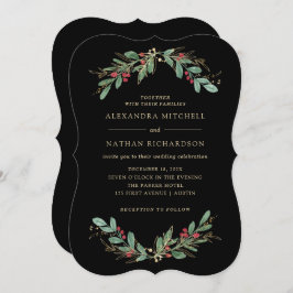 Convite Gilded Greenery Black | Casamento de Natal