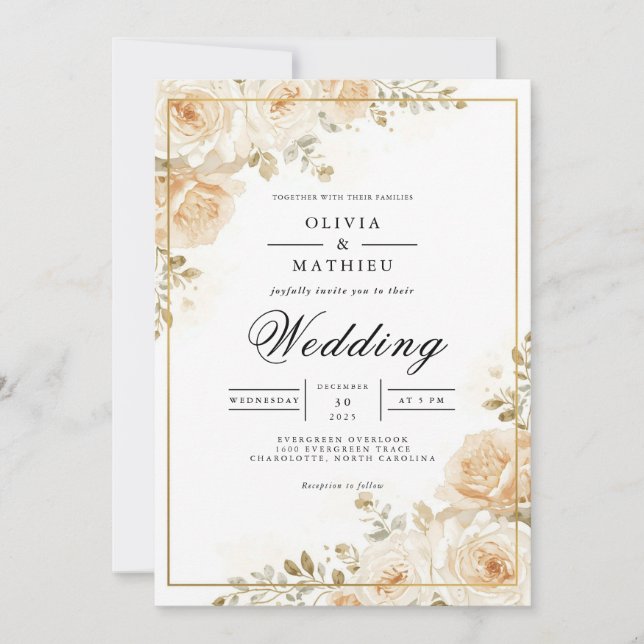 Convite Gilded Peach Blossom Romance Wedding (Frente)