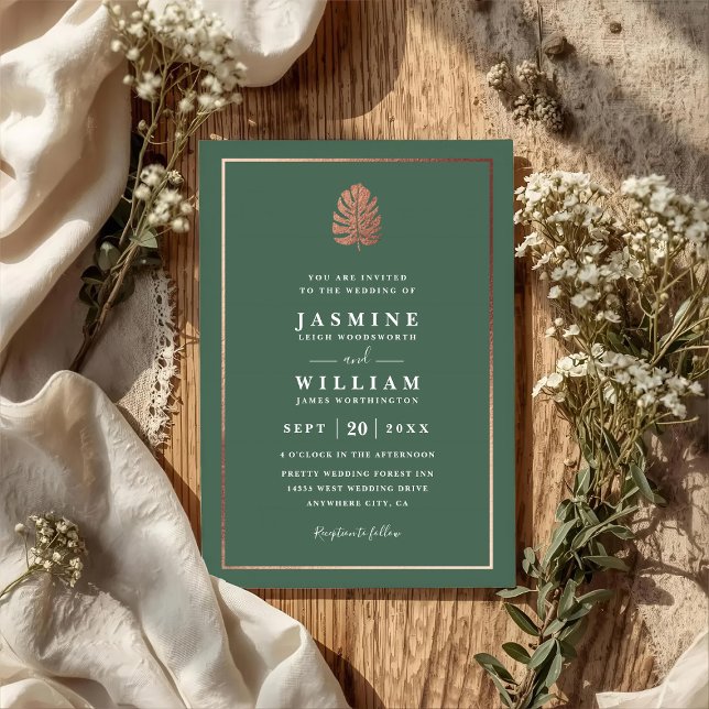 Convite Gilded Tropics Elegant Modern QR Code Wedding (Criador carregado)