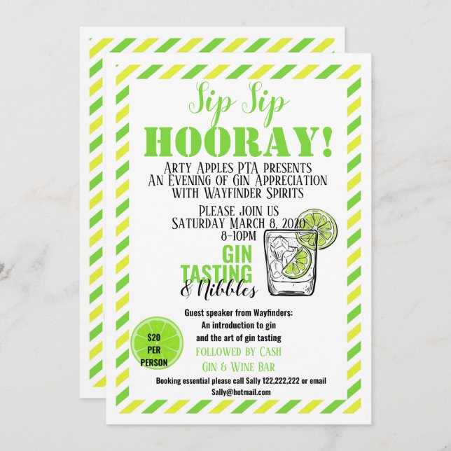 Convite Gin e tônico para arrecadação de fundos de evento  (Frente/Verso)