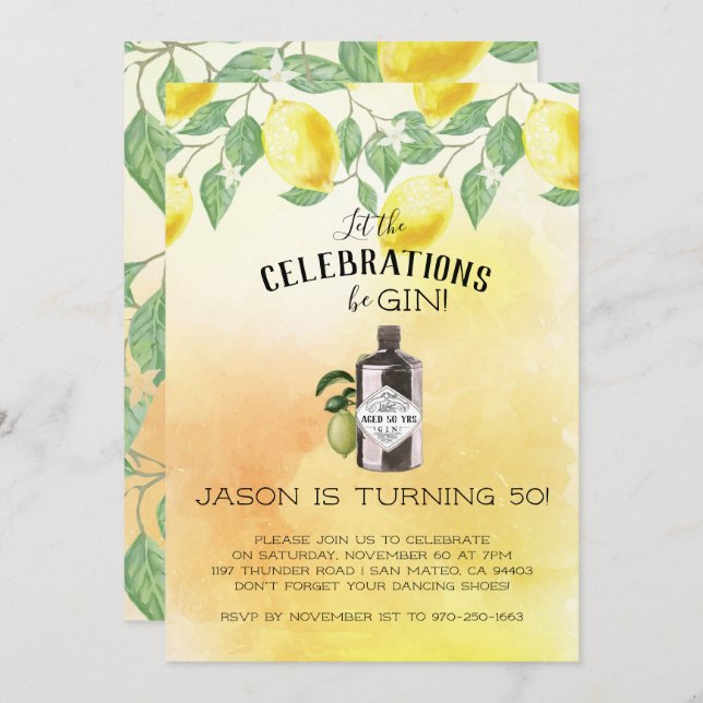 Convite Gin Themed Festa de aniversário (Frente/Verso)