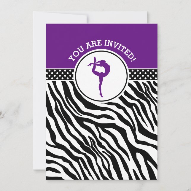 Convite Ginástica de Impressão Zebra Personalizada em Púrp (Frente)