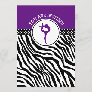 Convite Ginástica de Impressão Zebra Personalizada em Púrp
