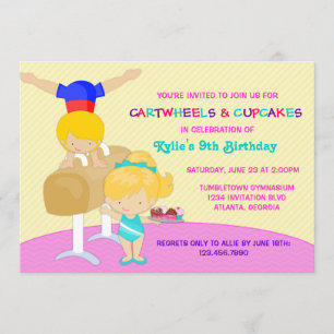 Convite Ginástica de Roda e Cupcakes Festa de Aniversário 
