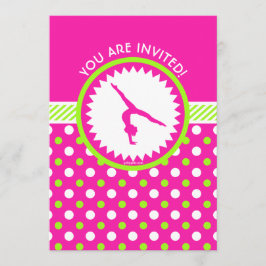 Convite Ginástica Personalizada Verde Rosa Polka-Pontos