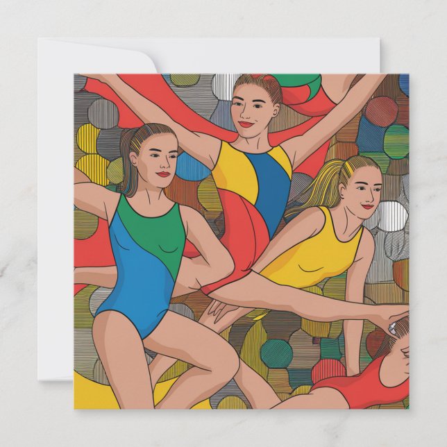 Convite Ginástica Raparigas Acro Dançarinas Padrão colorid (Frente)