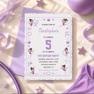 Convite Ginástica Rítmica Roxo Dourado Foto 5º Aniversário